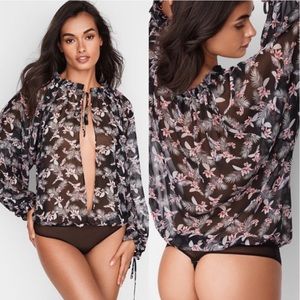 Victoria’s Secret Sheer Floral Tie Front Bodysuit Medium NWOT